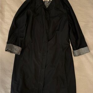 Lands' End Black Trench Coat with Multicolor Argyle Lining